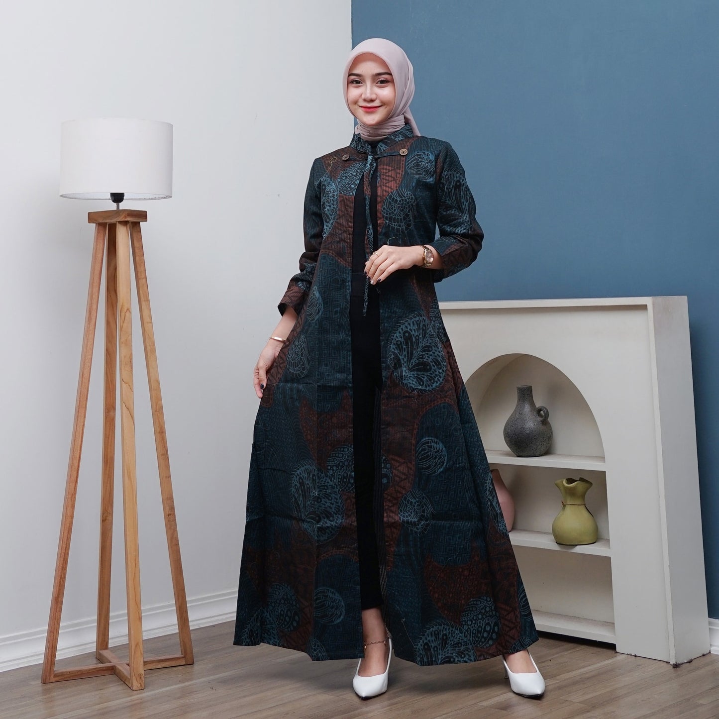 Outer Batik Wanita Long Cardigan Premium Lapis Trikot Modern - Batik Surya Teja (OWB-1-7)