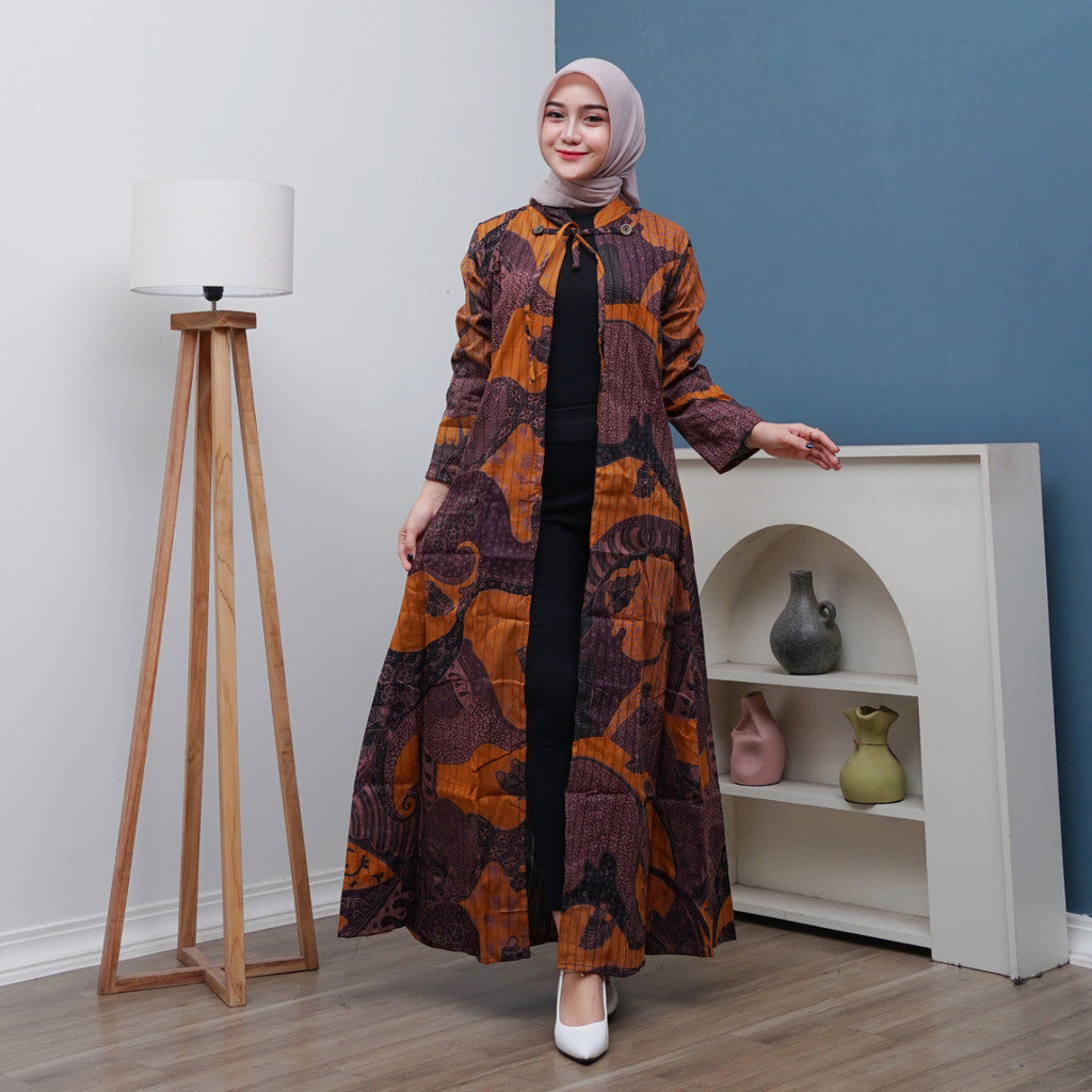 Outer Batik Wanita Long Cardigan Premium Lapis Furing Modern Surya Teja OWB-6