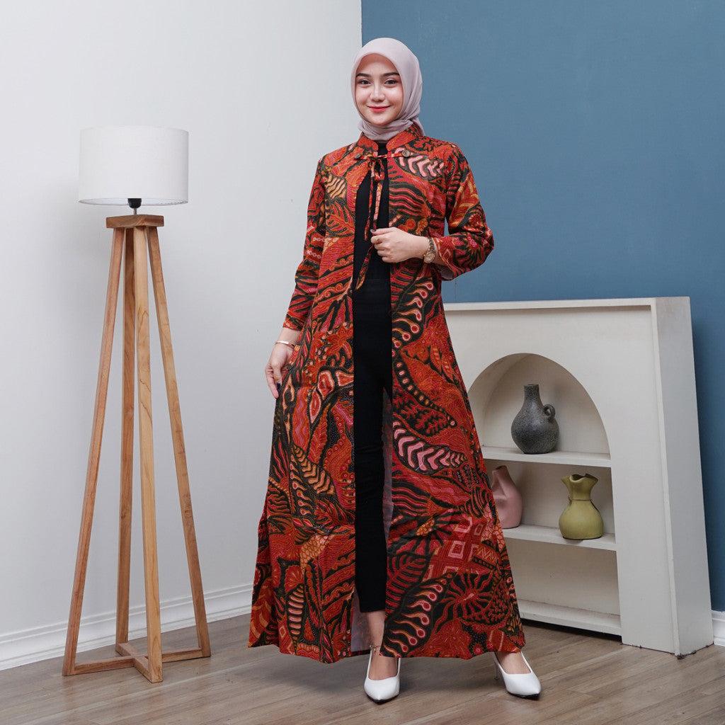 Outer Batik Wanita Long Cardigan Premium Lapis Furing Modern Surya Teja OWB-2