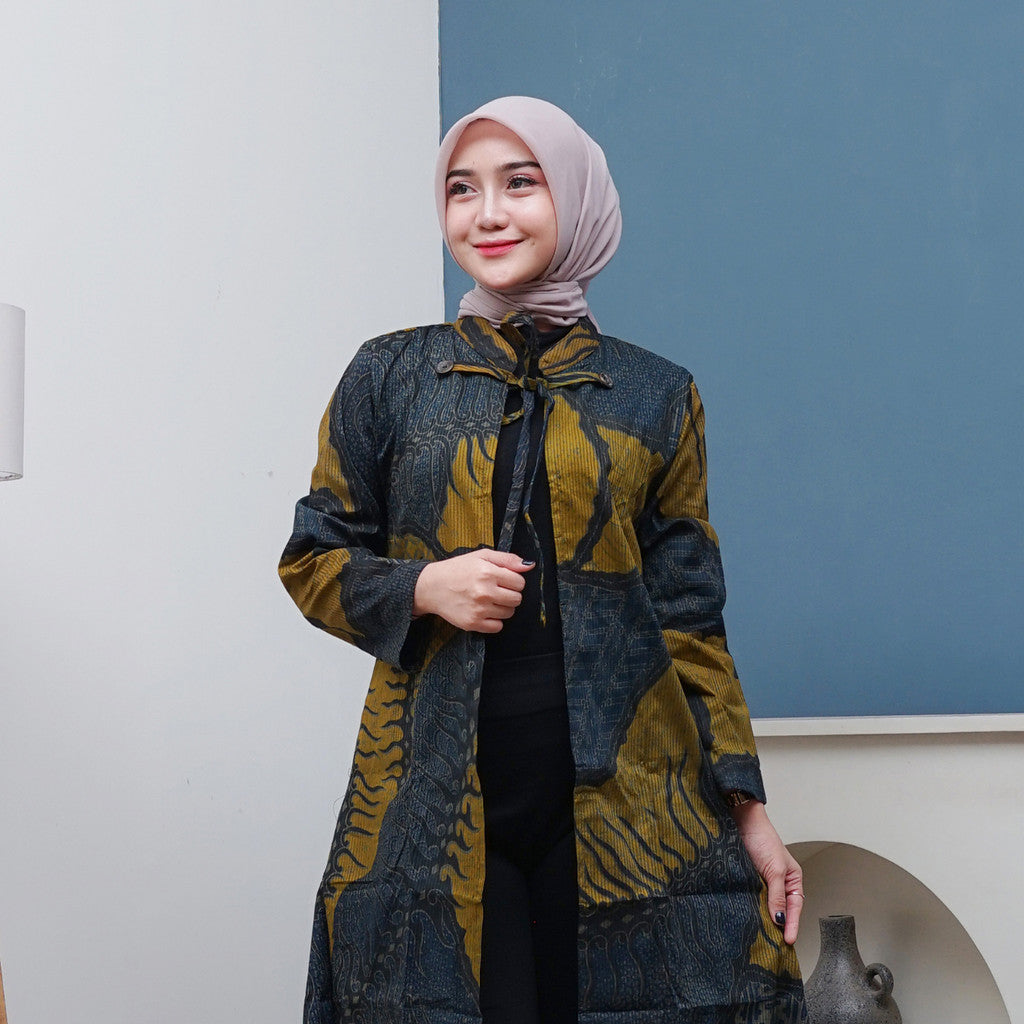 Outer Batik Wanita Long Cardigan Premium Lapis Furing Modern Surya Teja OWB-4