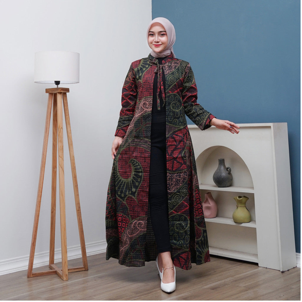 Outer Batik Wanita Long Cardigan Premium Lapis Furing Modern Surya Teja OWB-1