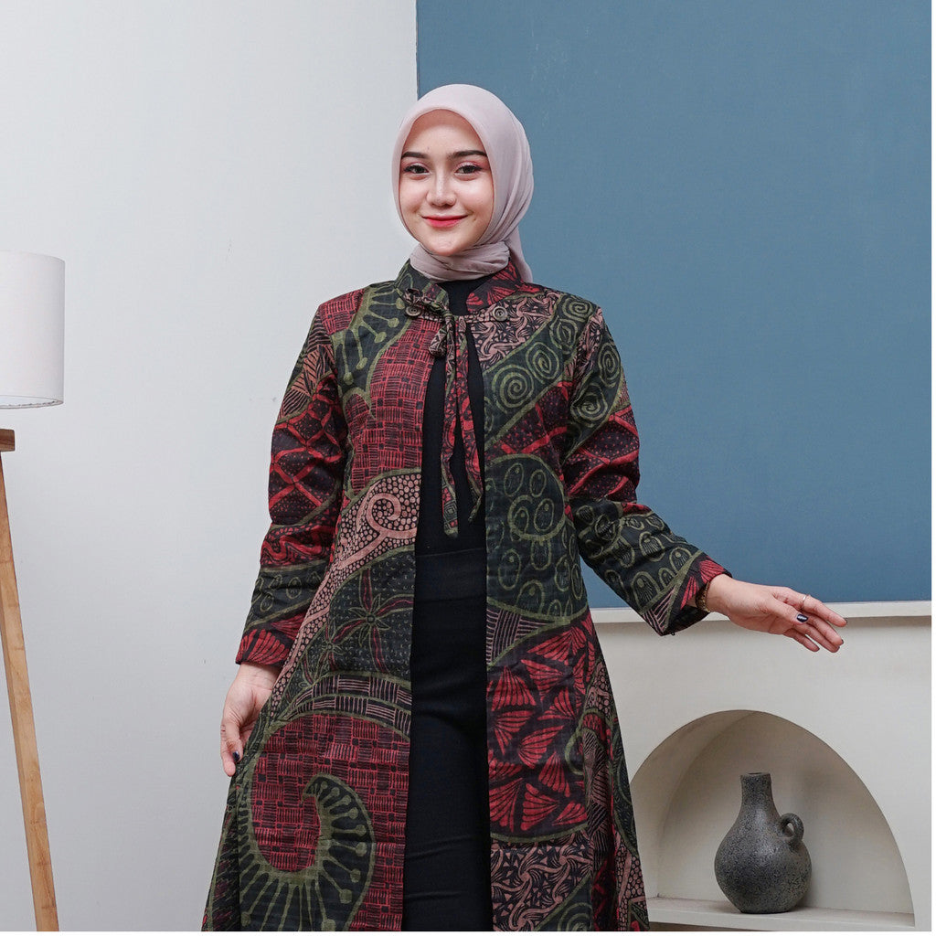 Outer Batik Wanita Long Cardigan Premium Lapis Furing Modern Surya Teja OWB-1