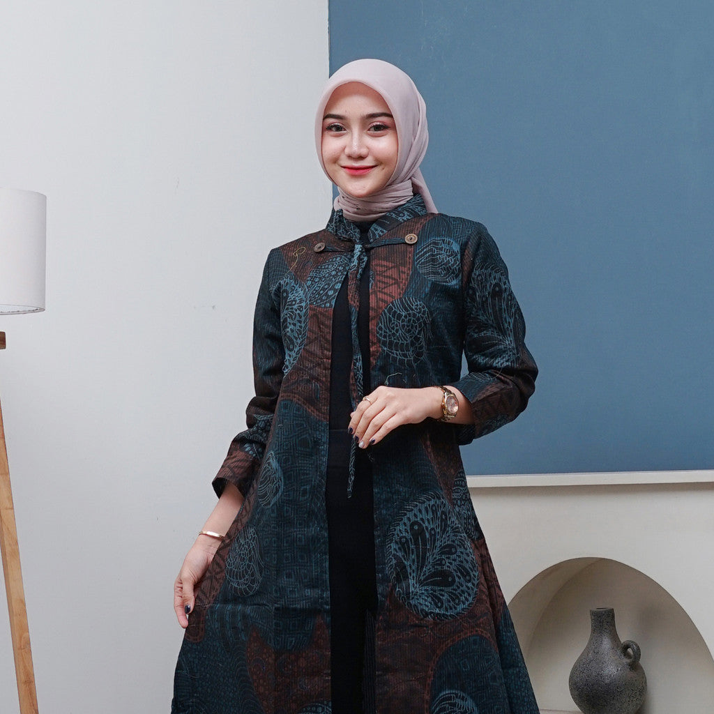 Outer Batik Wanita Long Cardigan Premium Lapis Furing Modern Surya Teja OWB-7