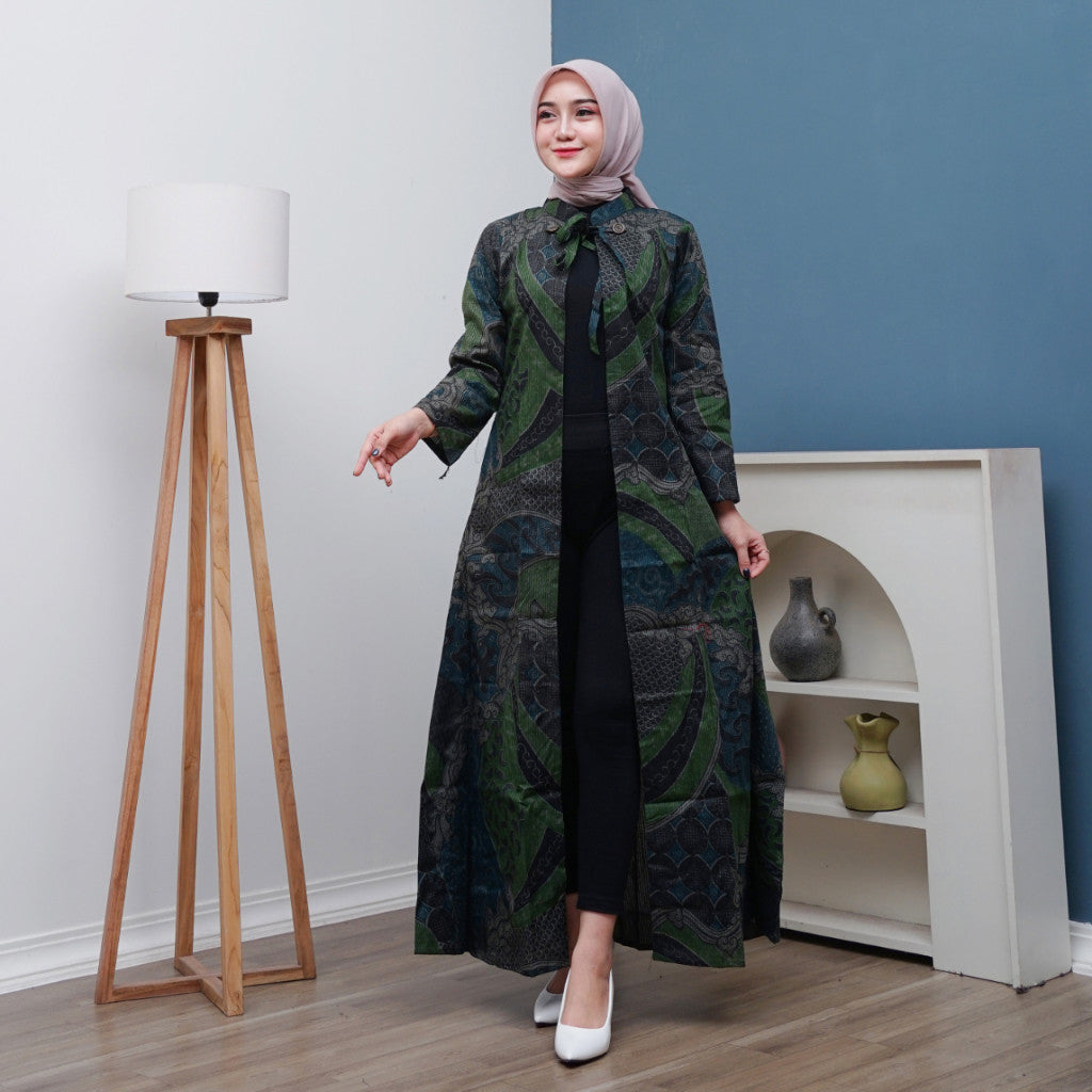 Outer Batik Wanita Long Cardigan Premium Lapis Furing Modern Surya Teja OWB-5
