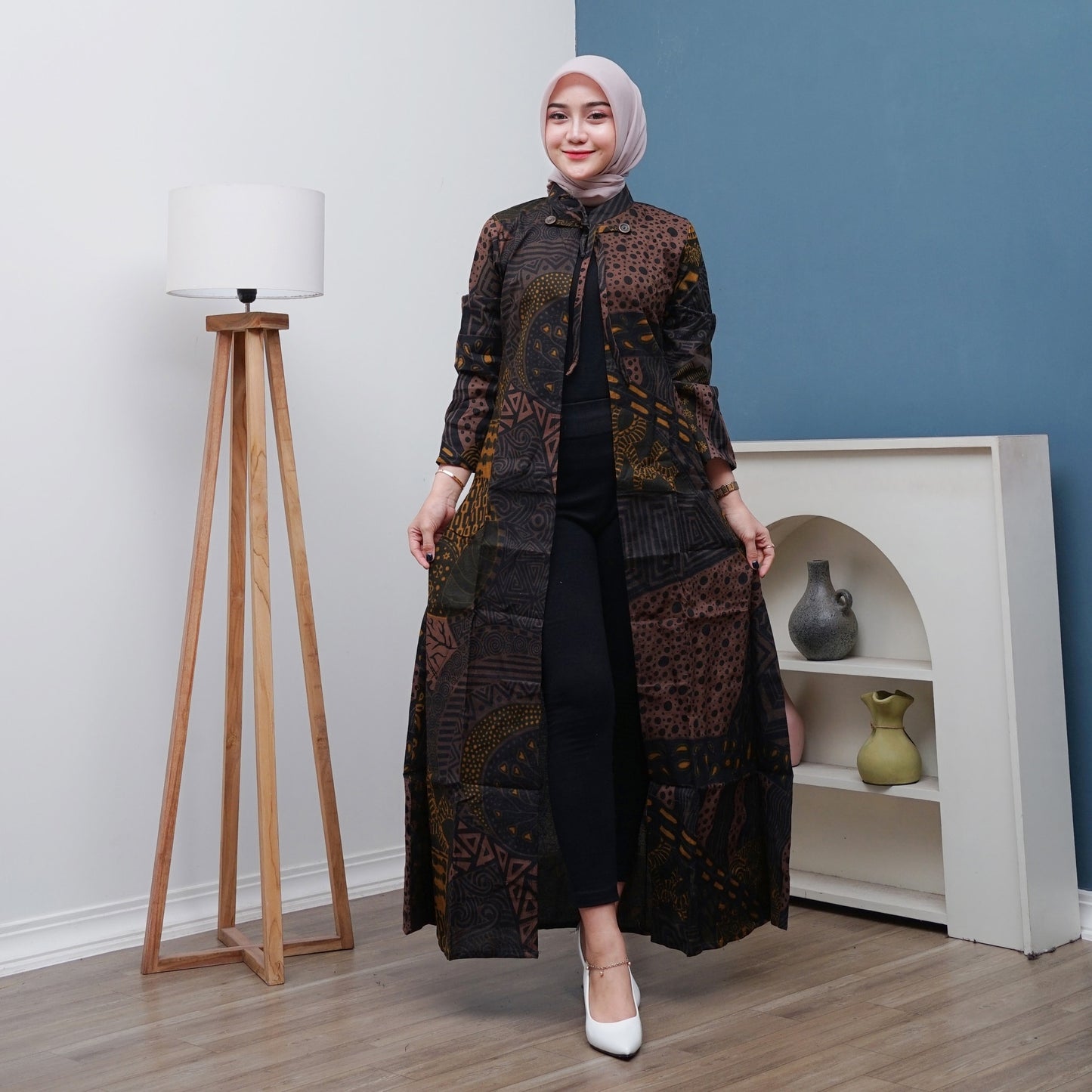 Outer Batik Wanita Long Cardigan Premium Lapis Trikot Modern - Batik Surya Teja (OWB-1-7)