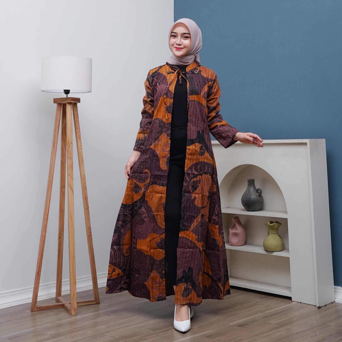 Outer Batik Wanita Long Cardigan Premium Lapis Trikot Modern - Batik Surya Teja (OWB-1-7)