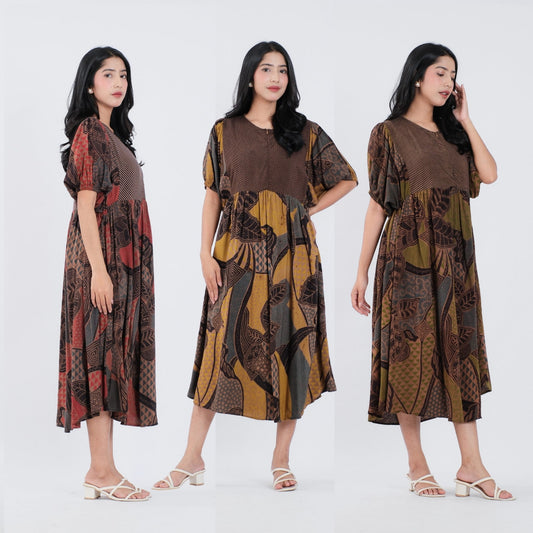Dress Batik Resleting Rayon Premium - Batik Surya Teja (DBL 1-5)