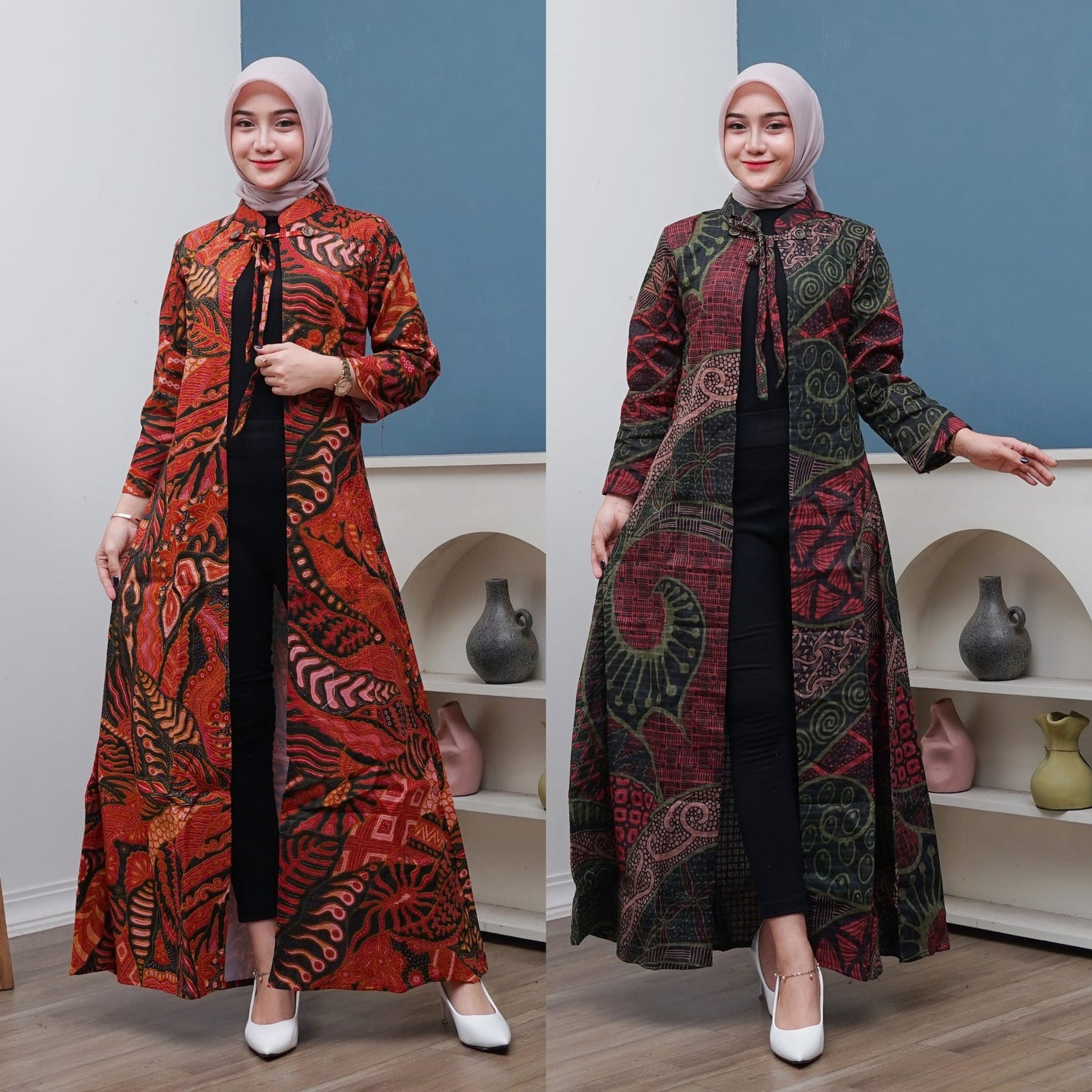 Outer Batik Wanita Long Cardigan Premium Lapis Trikot Modern - Batik Surya Teja (OWB-1-7)