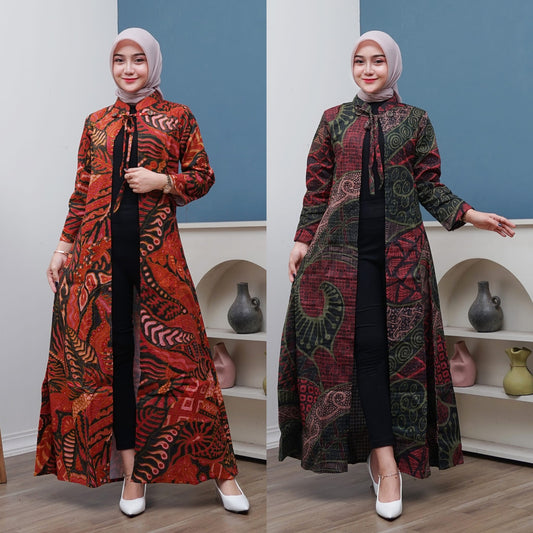 Outer Batik Wanita Long Cardigan Premium Lapis Trikot Modern - Batik Surya Teja (OWB-1-7)