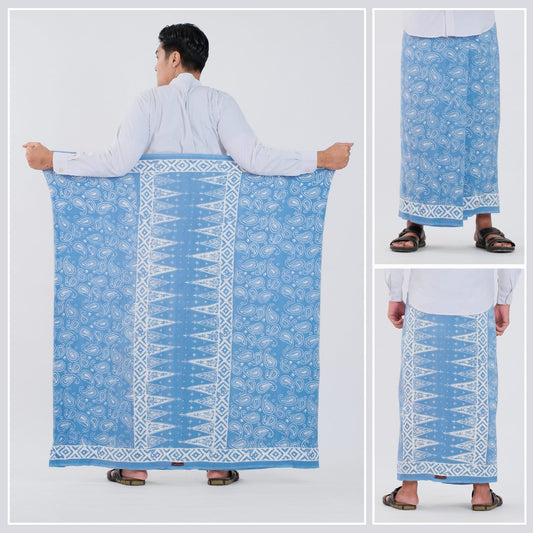 Sarung Batik Cap Sky Blue Monokrom Rayon Premium - Batik Surya Teja (SPM 5-16)