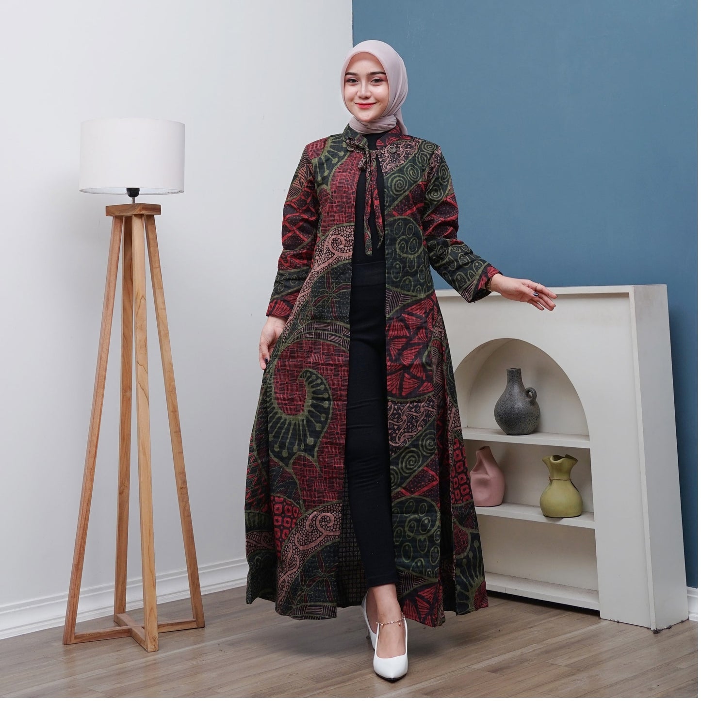 Outer Batik Wanita Long Cardigan Premium Lapis Trikot Modern - Batik Surya Teja (OWB-1-7)