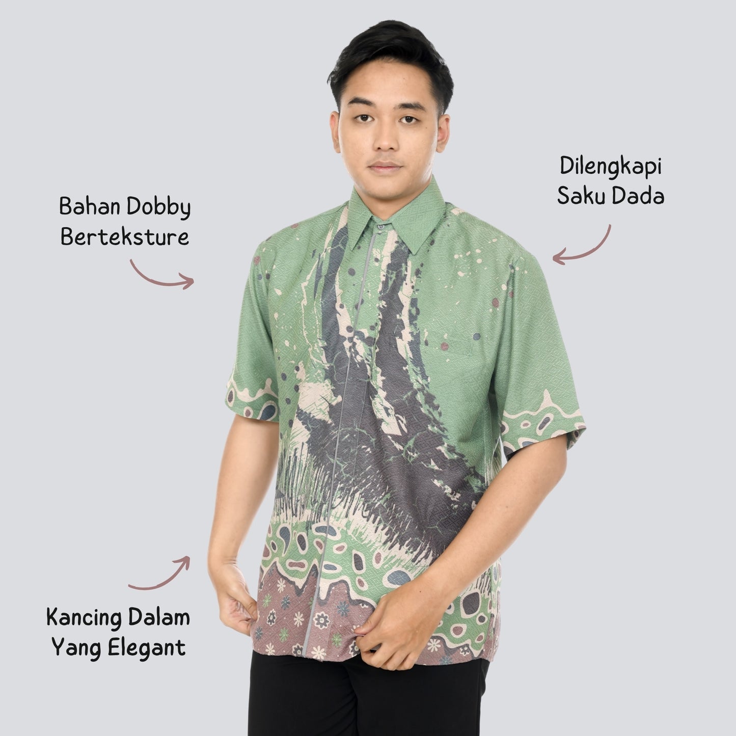 Kemeja Batik Pria Lengan Pendek Dobby Premium Lapis Furing - Batik Surya Teja (KDPE 11-15)