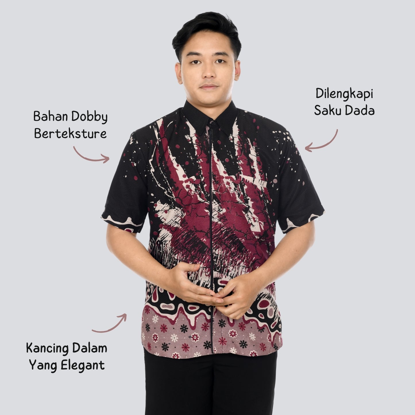 Kemeja Batik Pria Lengan Pendek Dobby Premium Lapis Furing - Batik Surya Teja (KDPE 1-5)