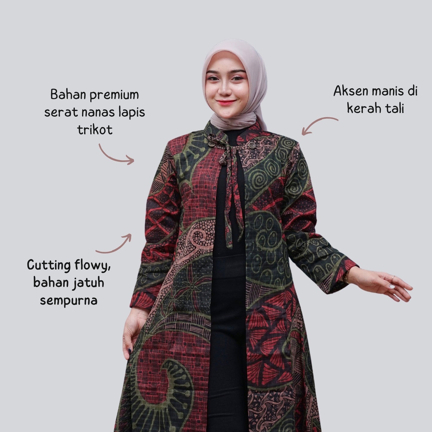 Outer Batik Wanita Long Cardigan Premium Lapis Trikot Modern - Batik Surya Teja (OWB-1-7)