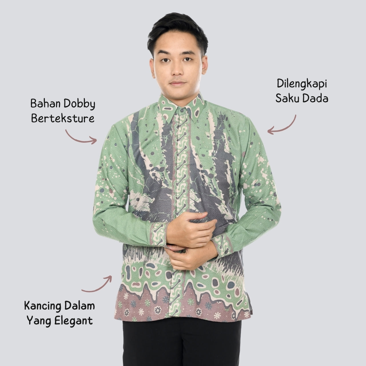 Kemeja Batik Pria Lengan Panjang Dobby Premium Lapis Furing - Batik Surya Teja (KDPA 1-5)