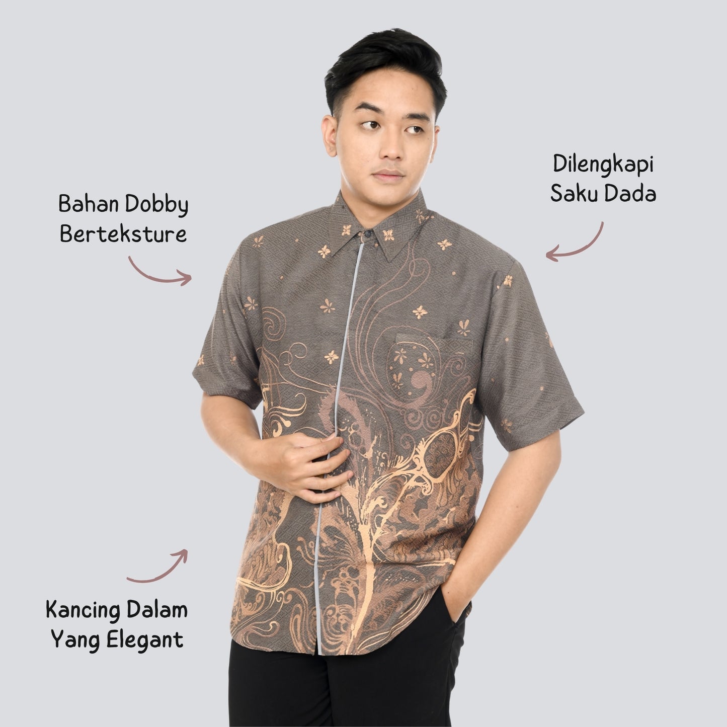 Kemeja Batik Pria Lengan Pendek Dobby Premium Lapis Furing - Batik Surya Teja (KDPE 16-17)