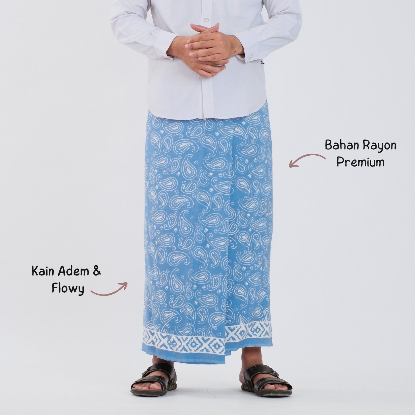 Sarung Batik Cap Sky Blue Monokrom Rayon Premium - Batik Surya Teja (SPM 5-16)