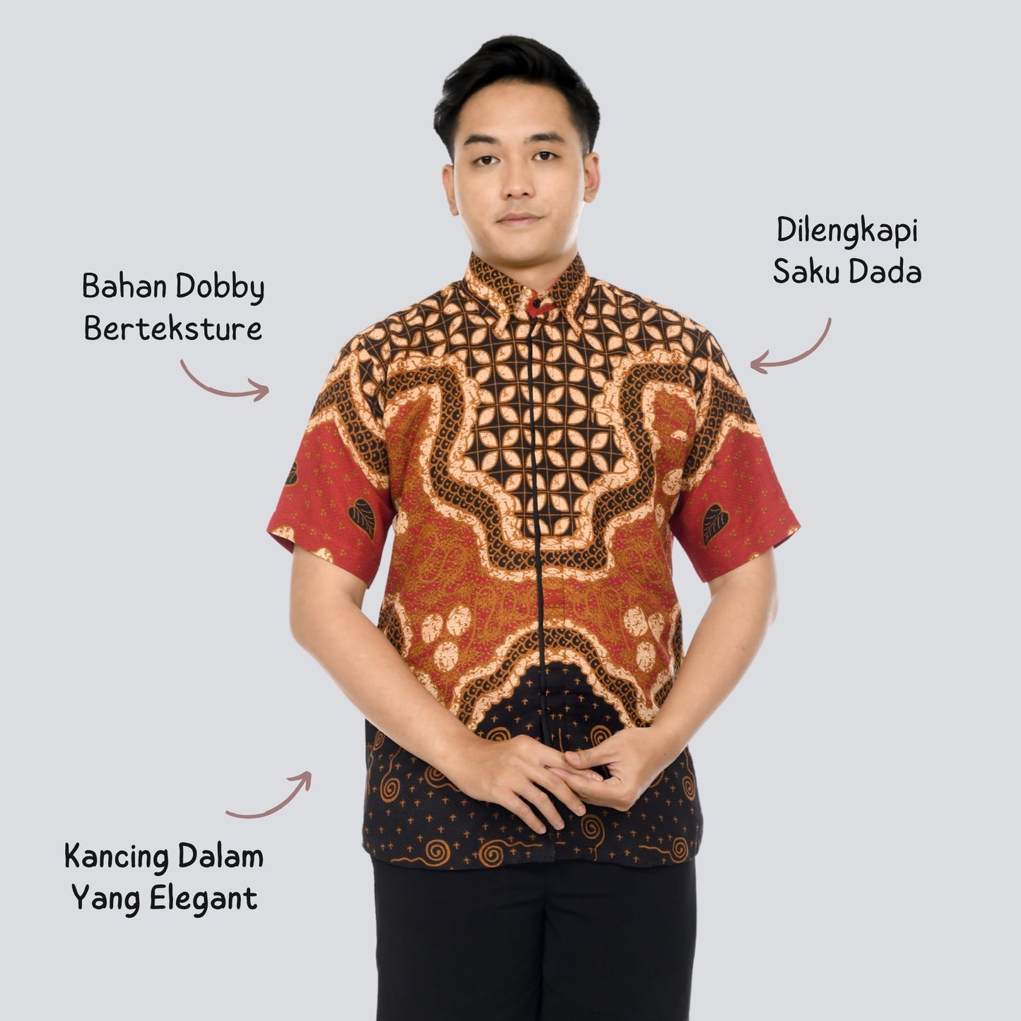 Kemeja Batik Pria Lengan Pendek Dobby Premium Lapis Furing - Batik Surya Teja (KDPE 6-10)