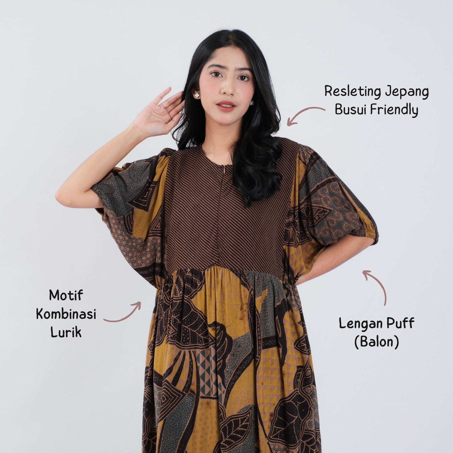 Dress Batik Resleting Rayon Premium - Batik Surya Teja (DBL 1-5)