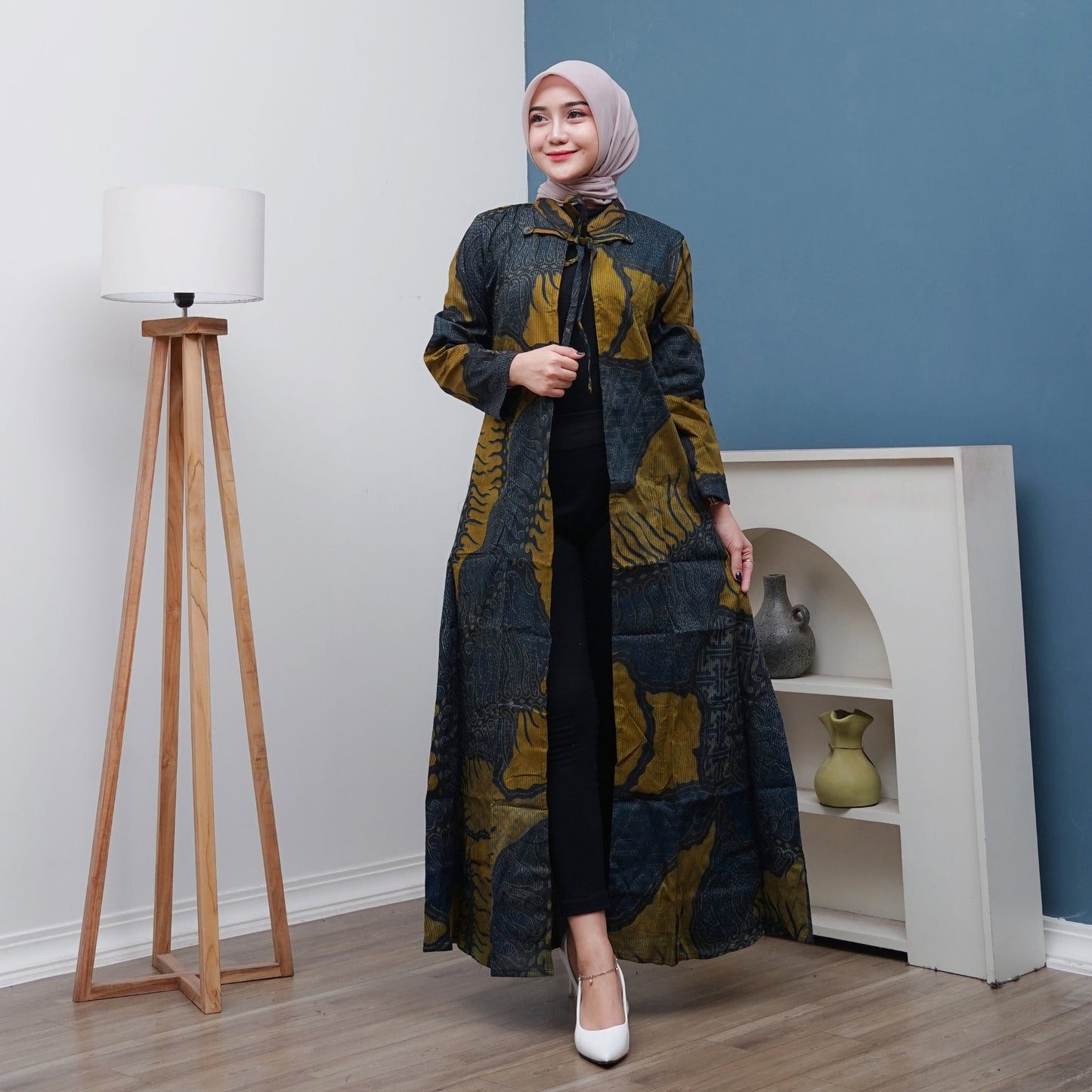 Outer Batik Wanita Long Cardigan Premium Lapis Trikot Modern - Batik Surya Teja (OWB-1-7)