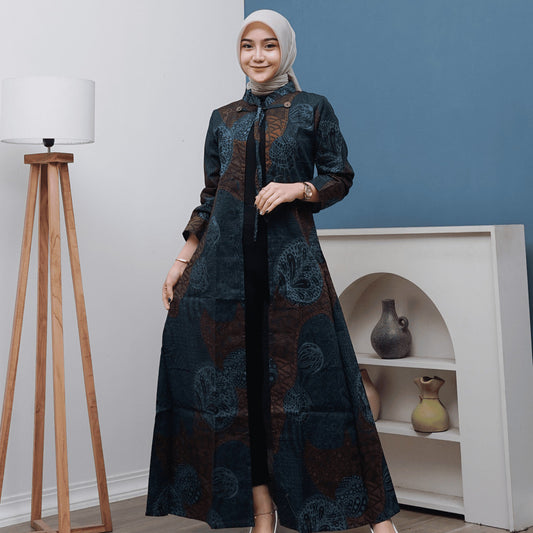 Outer Batik Wanita Long Cardigan Premium Lapis Furing Modern Surya Teja OWB-7