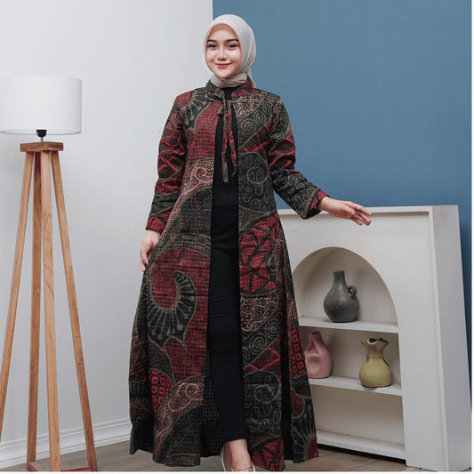 Outer Batik Wanita Long Cardigan Premium Lapis Furing Modern Surya Teja OWB-1