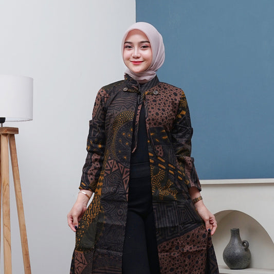 Outer Batik Wanita Long Cardigan Premium Lapis Furing Modern Surya Teja OWB-3