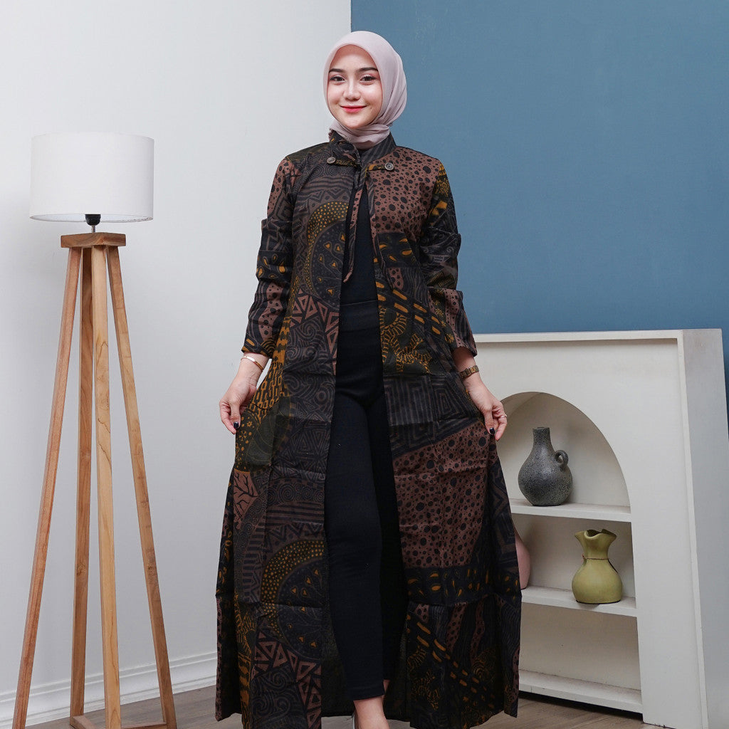 Outer Batik Wanita Long Cardigan Premium Lapis Furing Modern Surya Teja OWB-3
