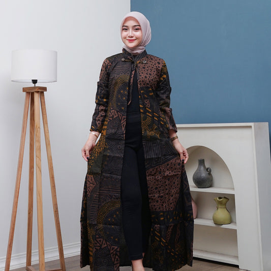 Outer Batik Wanita Long Cardigan Premium Lapis Furing Modern Surya Teja OWB-3