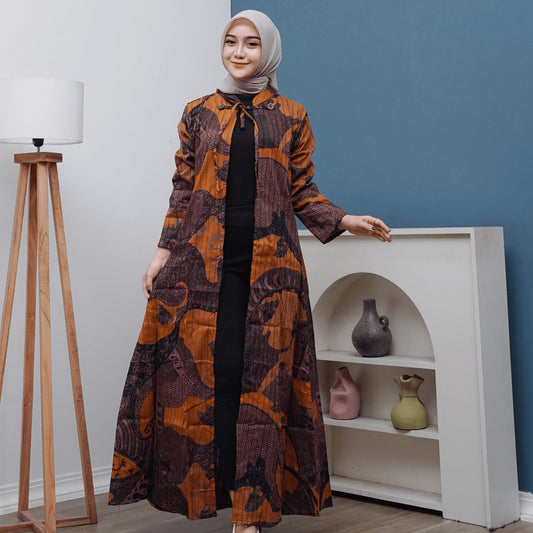 Outer Batik Wanita Long Cardigan Premium Lapis Furing Modern Surya Teja OWB-6