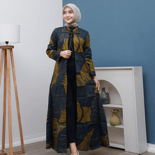 Outer Batik Wanita Long Cardigan Premium Lapis Furing Modern Surya Teja OWB-4