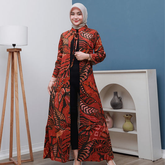 Outer Batik Wanita Long Cardigan Premium Lapis Furing Modern Surya Teja OWB-2