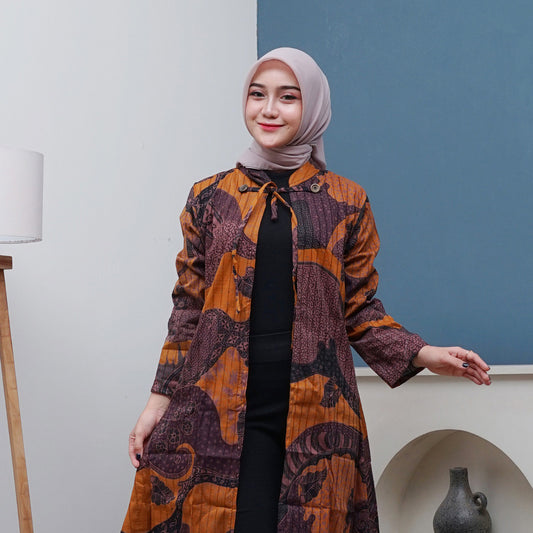 Outer Batik Wanita Long Cardigan Premium Lapis Furing Modern Surya Teja OWB-6