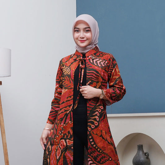 Outer Batik Wanita Long Cardigan Premium Lapis Furing Modern Surya Teja OWB-2
