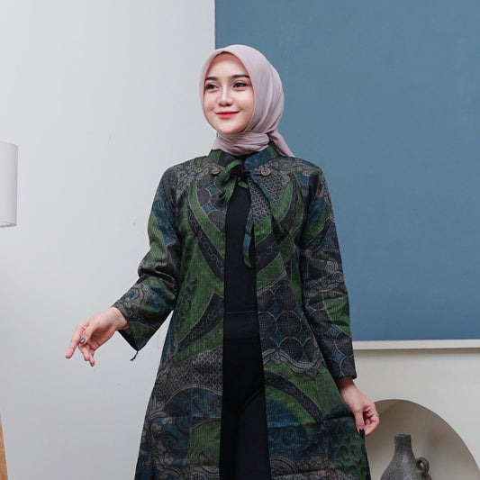 Outer Batik Wanita Long Cardigan Premium Lapis Furing Modern Surya Teja OWB-5